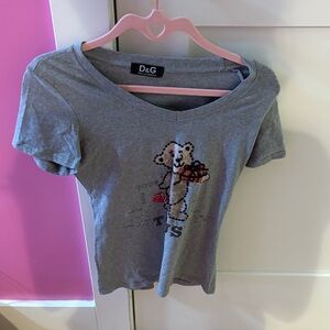 Dolce & Gabbana Gray Short Sleeve Tee with Bear Design
